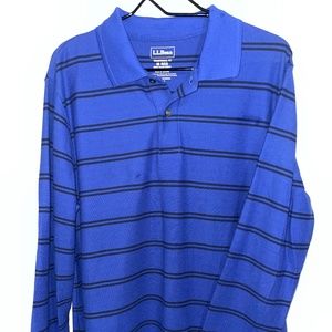 LL Bean Blue Striped Long Sleeve Polo shirt (Size M)